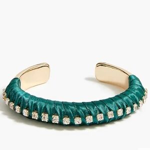 J. Crew Factory S/M Green Ribbon Wrapped Gold Toned Cuff Bracelet NWT